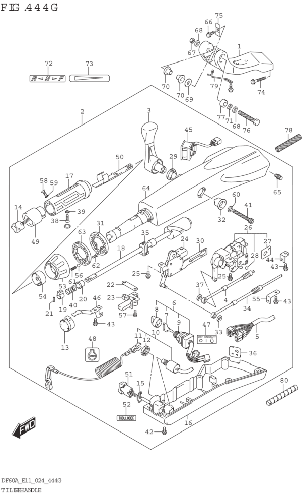 Tiller Handle (DF40A DF50A)(SEE NOTE 1)