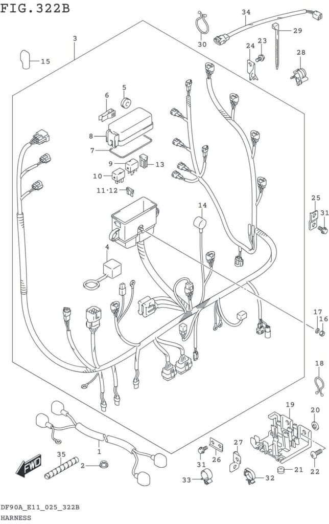 DF70AT,ATH,75AT,80AT,90AT,ATH,AWQH,100BT-540001~ HARNESS (DF90AWQH)