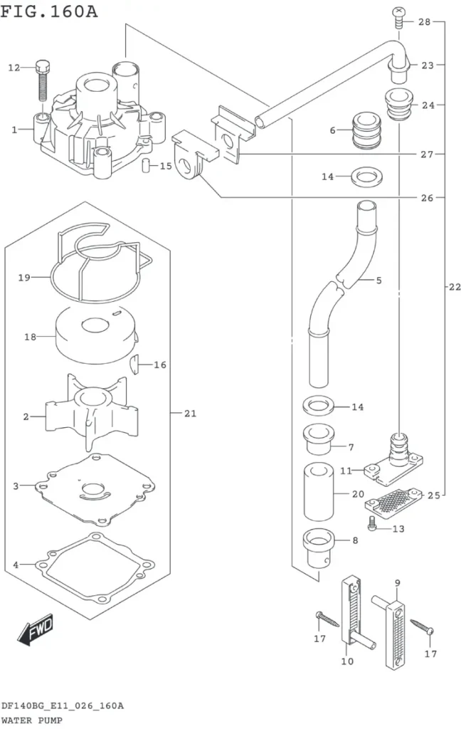 DF115BG,BZG,140BG,BZG-640001~ WATER PUMP (E11)