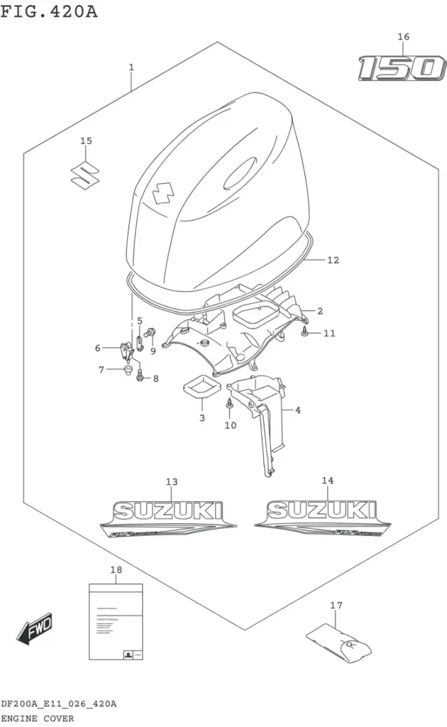 DF150AT,AZ,175AT,AZ,200AT,AZ-640001~ ENGINE COVER (DF150AT DF150AZ)(YAY,QTN)