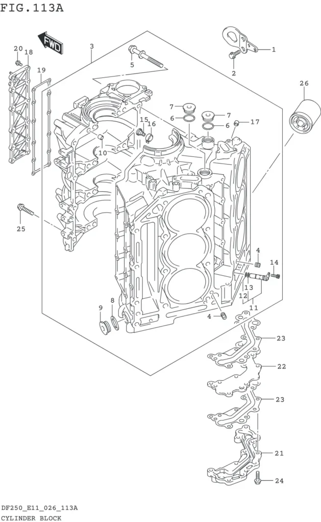 DF200T,Z,225T,Z,250T,Z,ST-640001~ CYLINDER BLOCK (SEE NOTE 1)