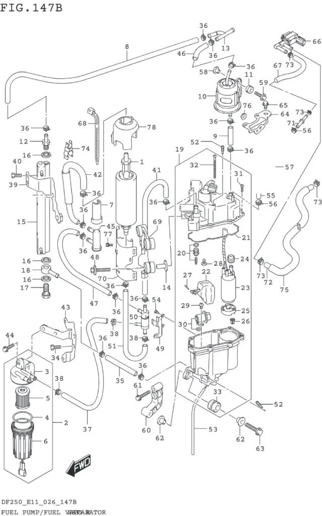 DF200T,Z,225T,Z,250T,Z,ST-640001~ FUEL PUMP/FUEL VAPOR SEPARATOR (DF250ST)
