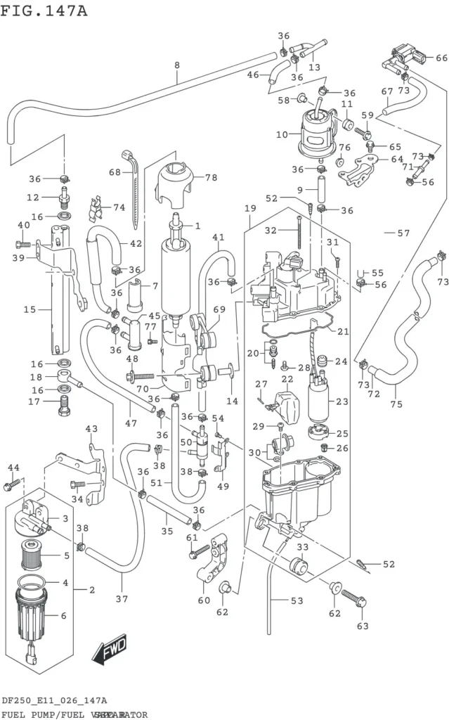 DF200T,Z,225T,Z,250T,Z,ST-640001~ FUEL PUMP/FUEL VAPOR SEPARATOR (E11)