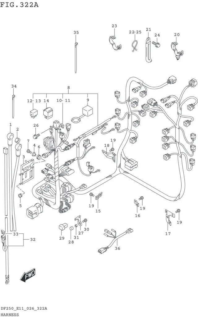 DF200T,Z,225T,Z,250T,Z,ST-640001~ HARNESS (DF250ST)