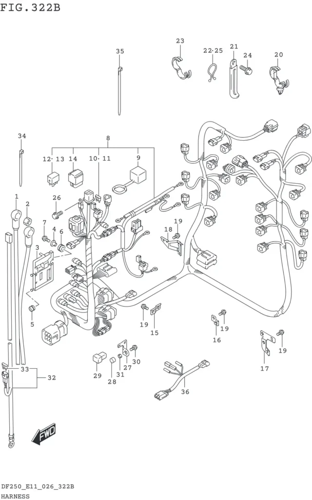 DF200T,Z,225T,Z,250T,Z,ST-640001~ HARNESS (DF250T DF250Z)