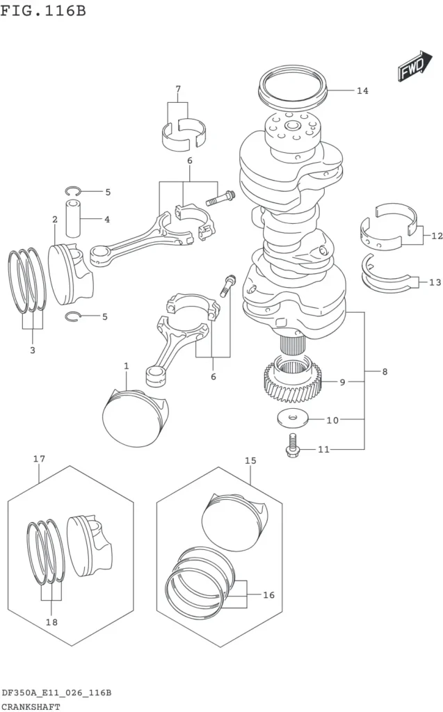 DF300B,BMD,325A,350A,AMD-640001~ CRANKSHAFT (DF325A DF300B DF300BMD)