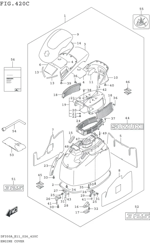 DF300B,BMD,325A,350A,AMD-640001~ ENGINE COVER (DF325A)
