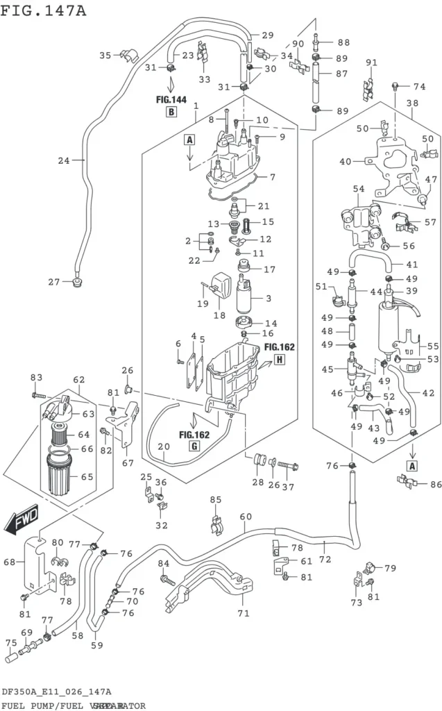 DF300B,BMD,325A,350A,AMD-640001~ FUEL PUMP/FUEL VAPOR SEPARATOR (E01 E11)