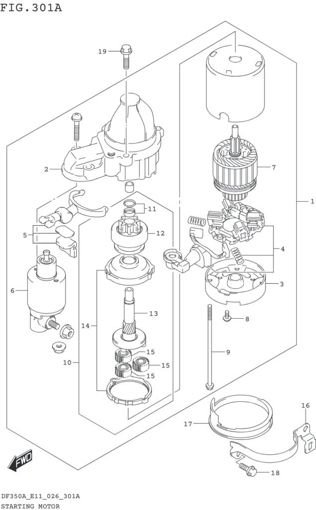DF300B,BMD,325A,350A,AMD-640001~ STARTING MOTOR