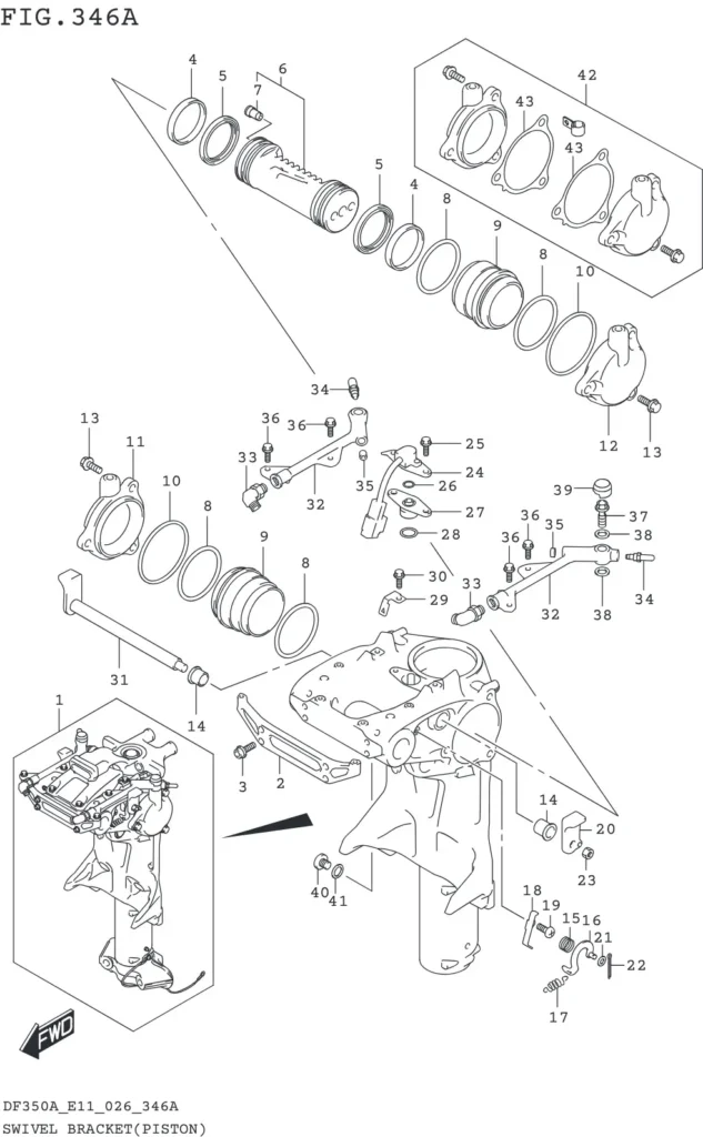 DF300B,BMD,325A,350A,AMD-640001~ SWIVEL BRACKET(PISTON) (DF350AMD DF300BMD)