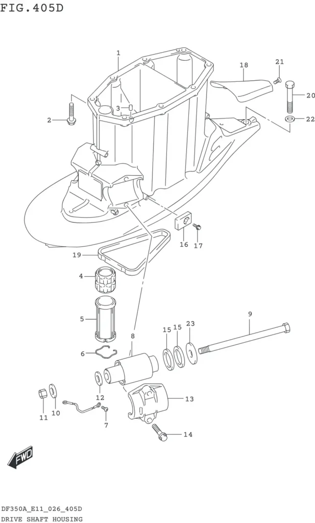 DF300B,BMD,325A,350A,AMD-640001~ DRIVE SHAFT HOUSING ((DF350AMD DF300BMD):X-TRANSOM)