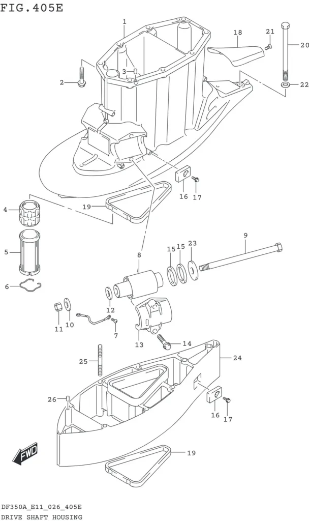 DF300B,BMD,325A,350A,AMD-640001~ DRIVE SHAFT HOUSING ((DF350AMD DF300BMD):XX-TRANSOM)