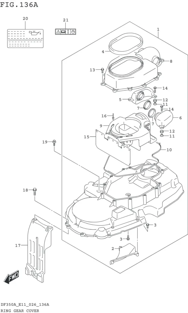 DF300B,BMD,325A,350A,AMD-640001~ RING GEAR COVER