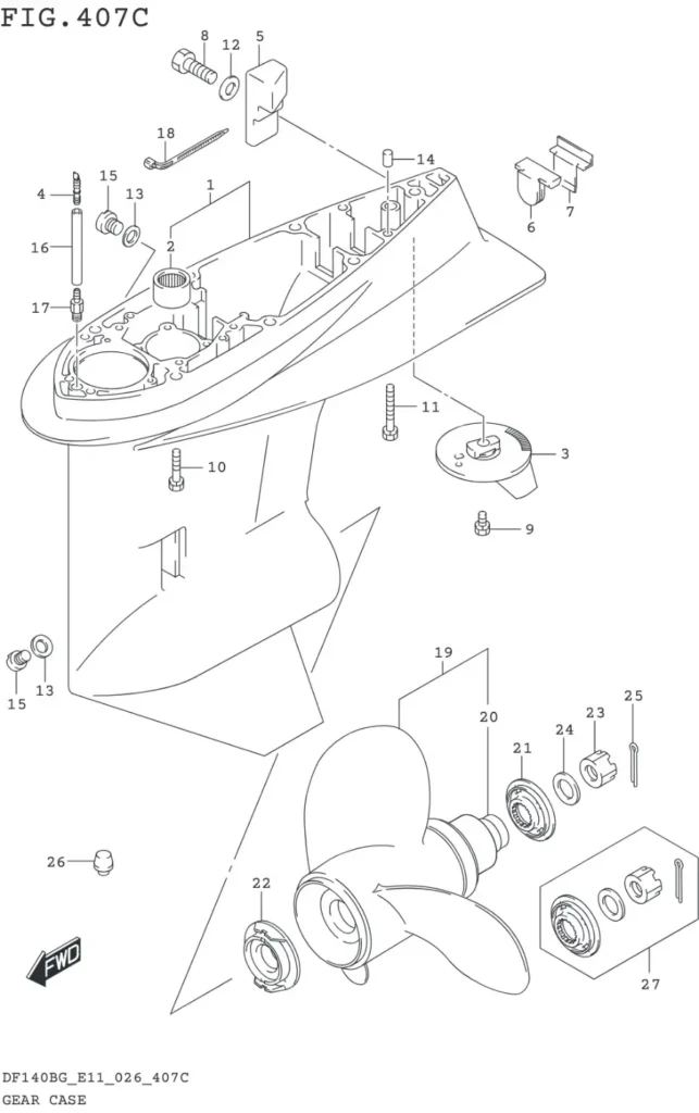 DF115BG,BZG,140BG,BZG-640001~ GEAR CASE ((DF115BZG DF140BZG):E11)