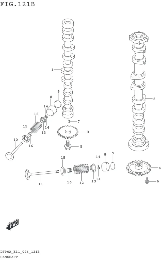 DF70AT,ATH,75AT,80AT,90AT,ATH,AWQH,100BT-640001~ CAMSHAFT (DF75A DF80A)