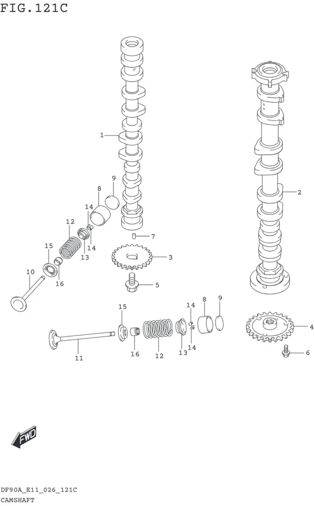 DF70AT,ATH,75AT,80AT,90AT,ATH,AWQH,100BT-640001~ CAMSHAFT (DF90A DF90AWQH DF100B)