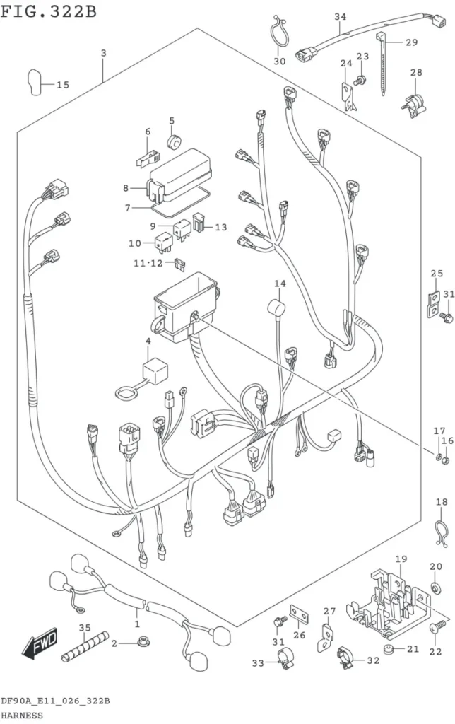 DF70AT,ATH,75AT,80AT,90AT,ATH,AWQH,100BT-640001~ HARNESS (DF90AWQH)