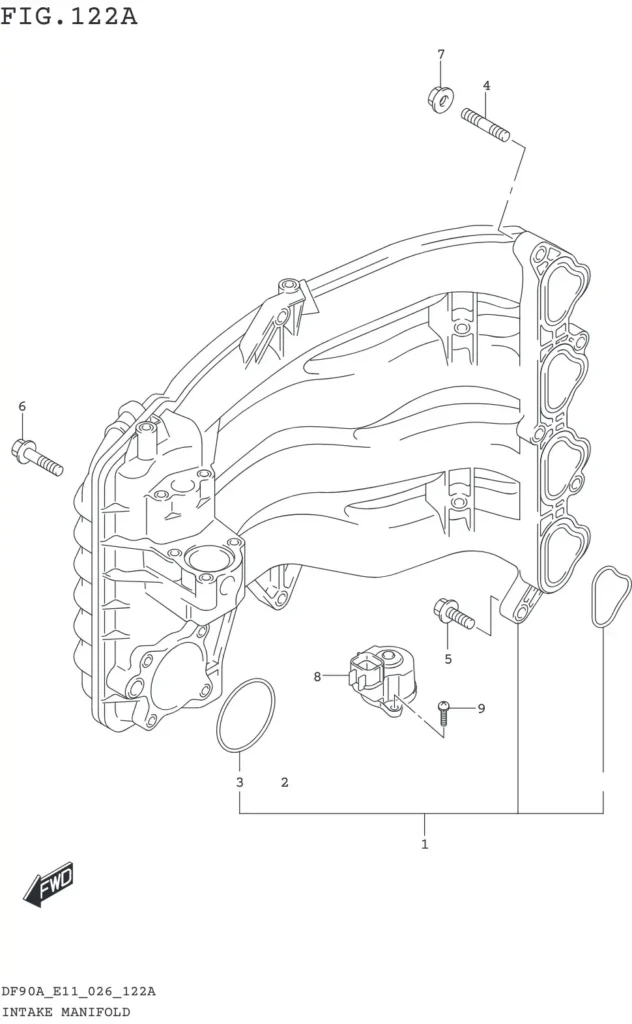 DF70AT,ATH,75AT,80AT,90AT,ATH,AWQH,100BT-640001~ INTAKE MANIFOLD