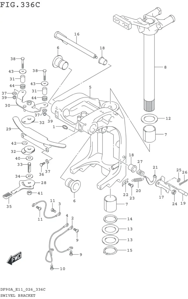 DF70AT,ATH,75AT,80AT,90AT,ATH,AWQH,100BT-640001~ SWIVEL BRACKET (DF90AWQH)