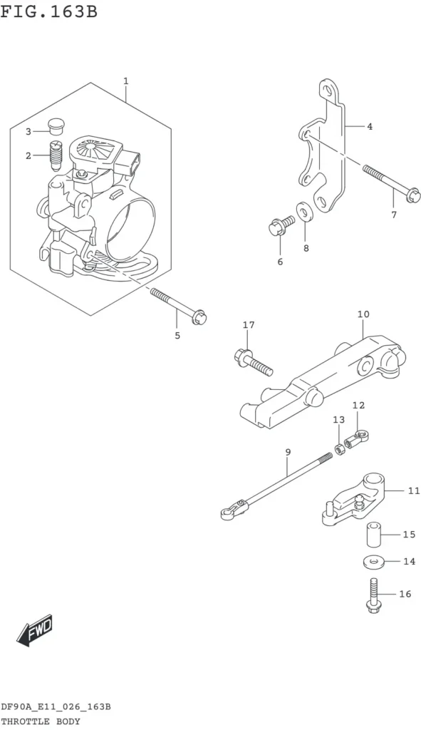 DF70AT,ATH,75AT,80AT,90AT,ATH,AWQH,100BT-640001~ THROTTLE BODY (DF90AWQH)