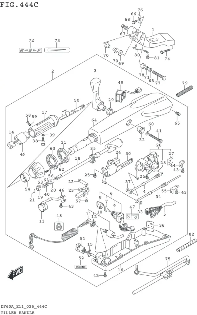 DF40AT,AQH,ATH,AST,50AT,ATH,AVT,60AT,AQH,ATH,AVT-640001~ TILLER HANDLE (DF60A)(SEE NOTE 1)