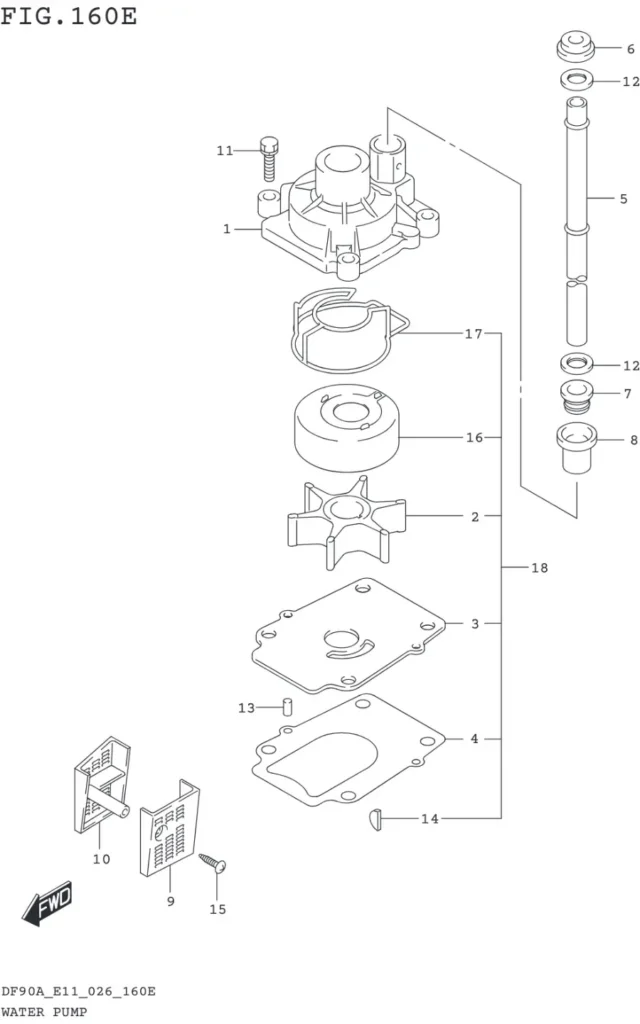 DF70AT,ATH,75AT,80AT,90AT,ATH,AWQH,100BT-640001~ WATER PUMP (L-TRANSOM:DF100B:E01)